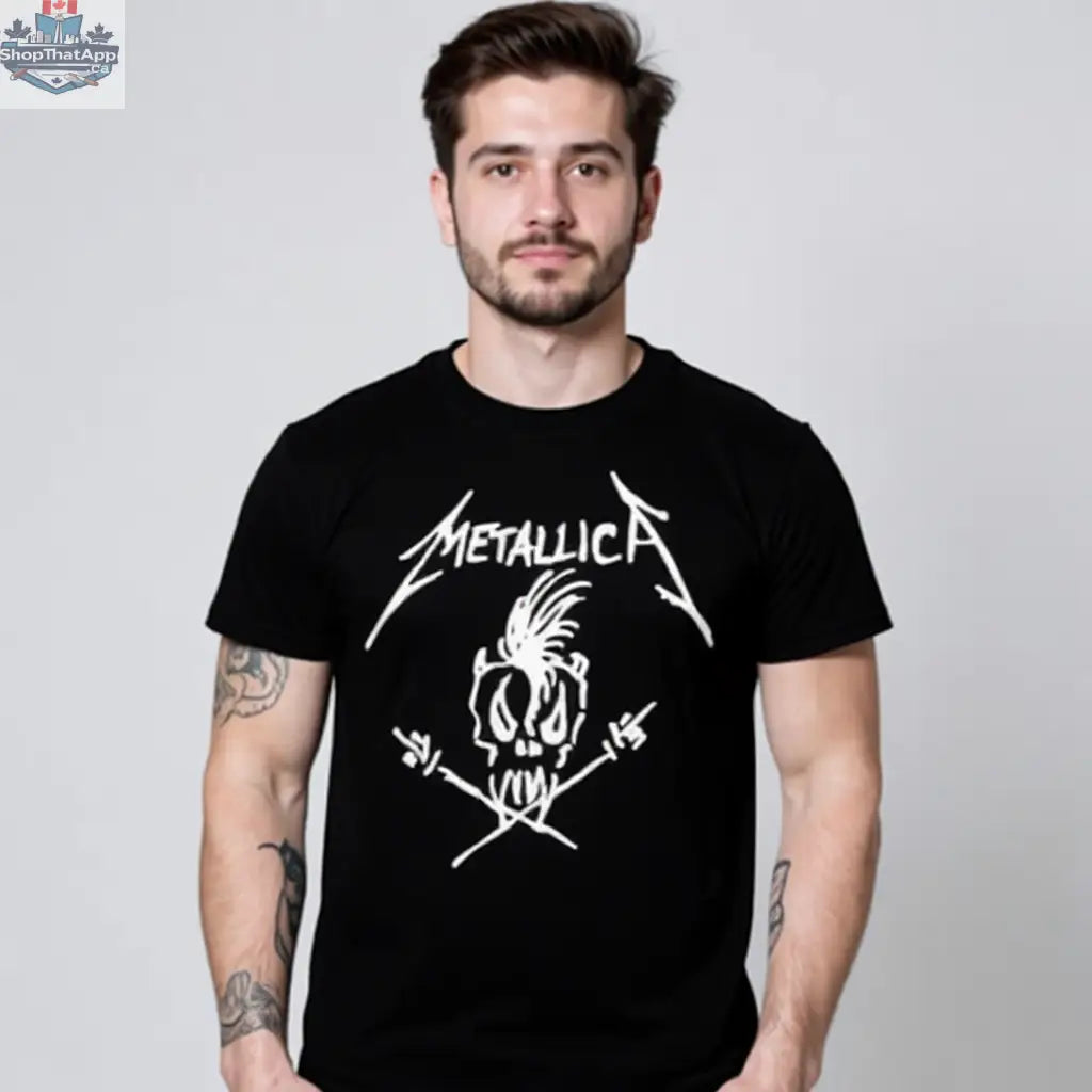 Little Guitars Metallica Scary Bones T-Shirt featuring a dark bone graphic design for metal music fans.