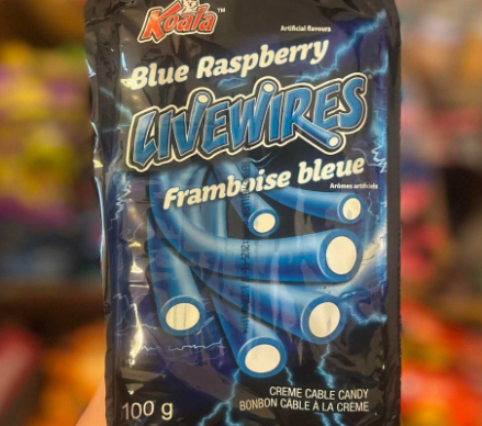 LIVEWIRES BLUE RASPBERRY CREME CABLE CANDY (100g) - Www.Shopthatapp.ca