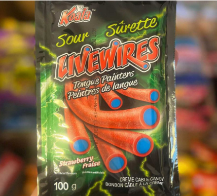 LIVEWIRES SOUR STRAWBERRY CREME CABLE CANDY (100g) - Www.Shopthatapp.ca