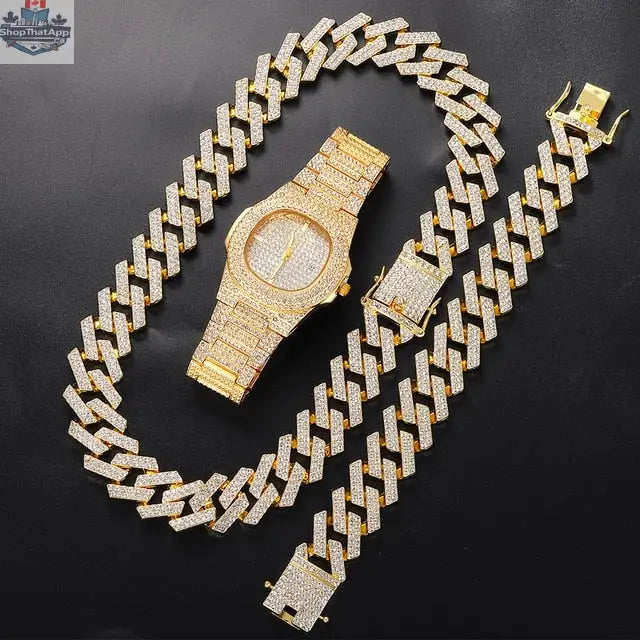 Elevate Your Style with the Gold Cuban Link Chain Set - 20MM Bracelet & Watch Combo - Shopthatapp.ca