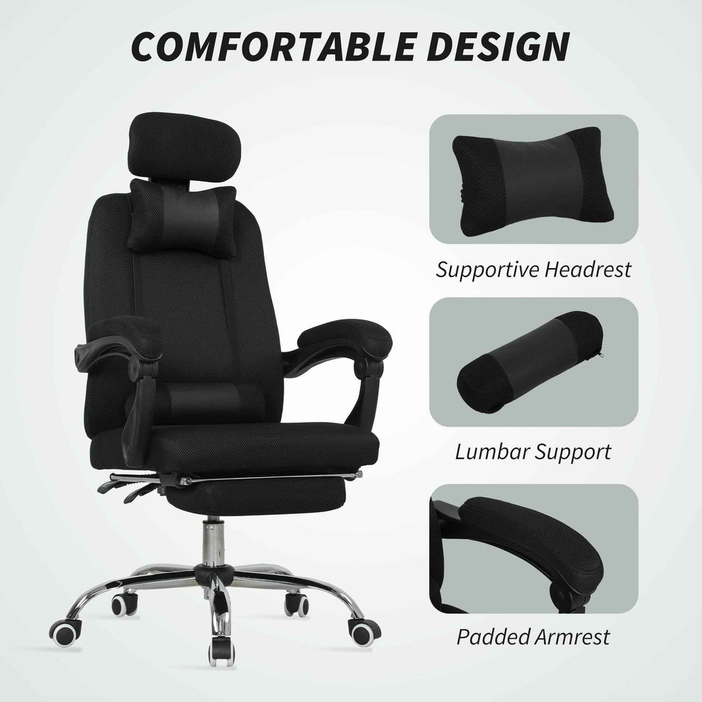 Brady Ergonomic Executive High Back Office Chair with Footrest and Lumbar Support-Black