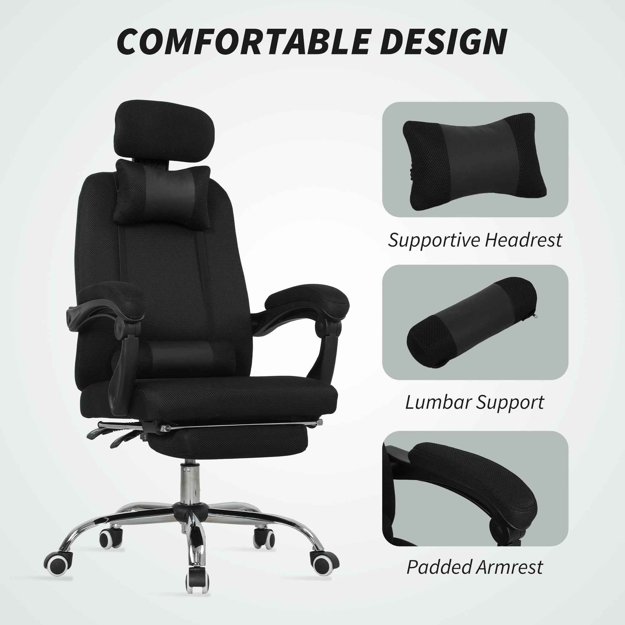 Brady Ergonomic Executive High Back Office Chair with Footrest and Lumbar Support-Black