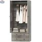 SLOTH Nation Briar wardrobe closet armoire in grey with two drawers and hanging rod, ideal bedroom furniture for storage.