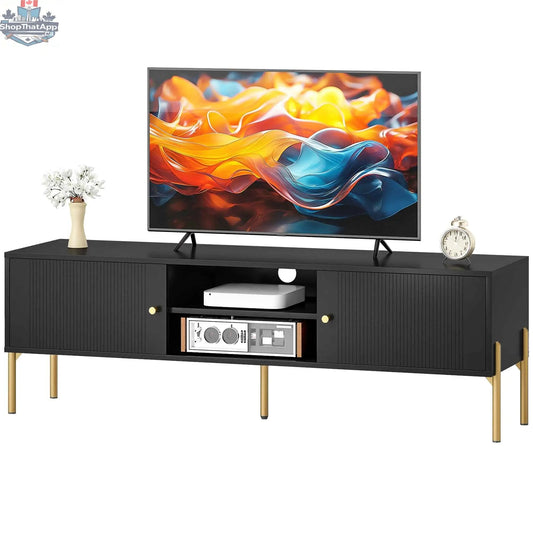 Black Harley TV stand by SLOTH Nation for TVs up to 65 inches, modern living room furniture with sleek design and ample storage space.