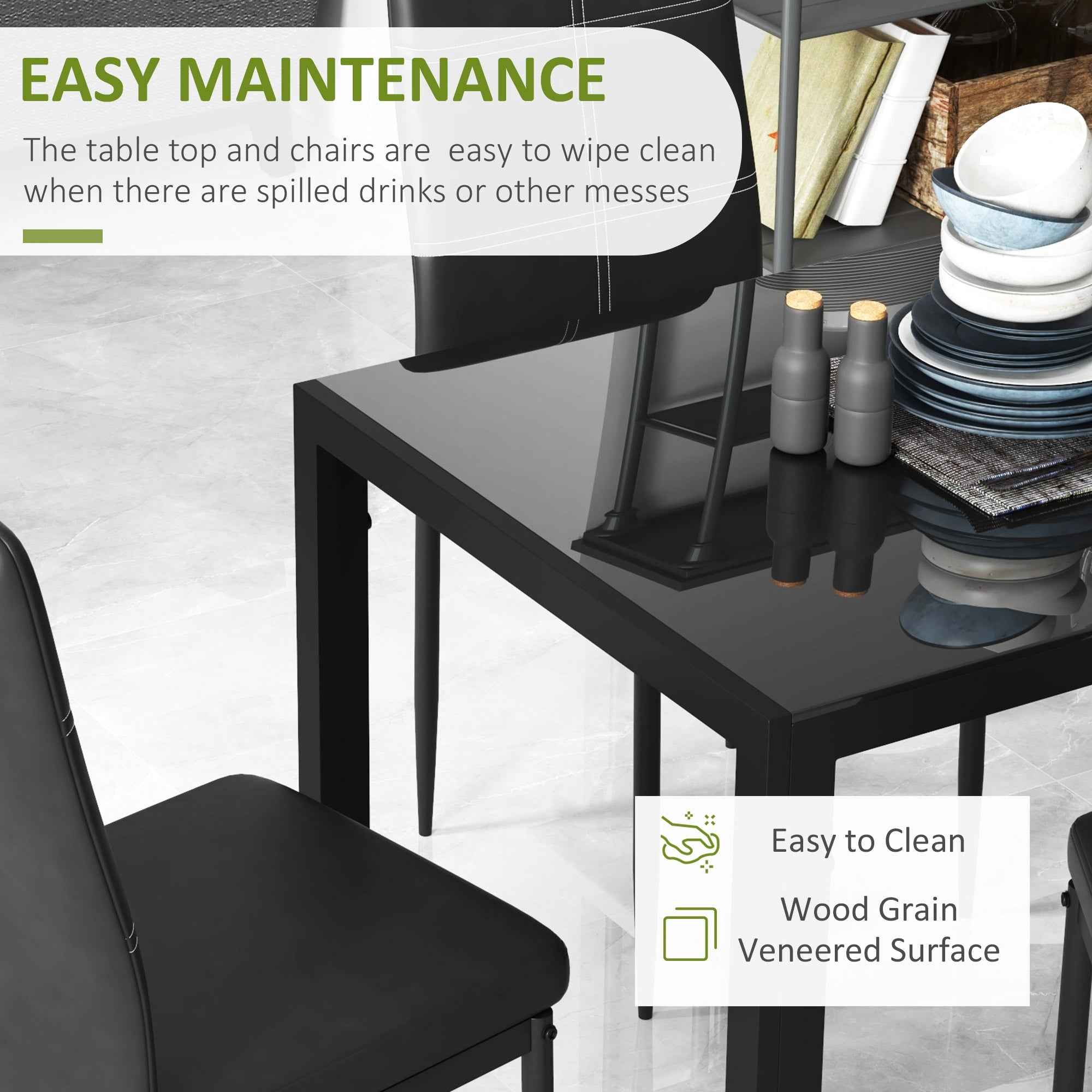 Zaya 5-Piece Rectangular Glass Dining Set for Small Spaces-Black