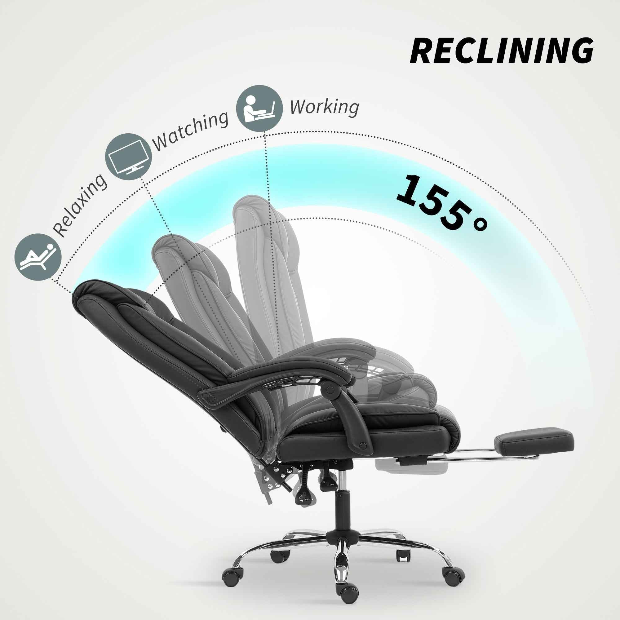 Alexis Executive Ergonomic Office Chair with Pet-Friendly Leather, Footrest and Swivel Recliner-Black