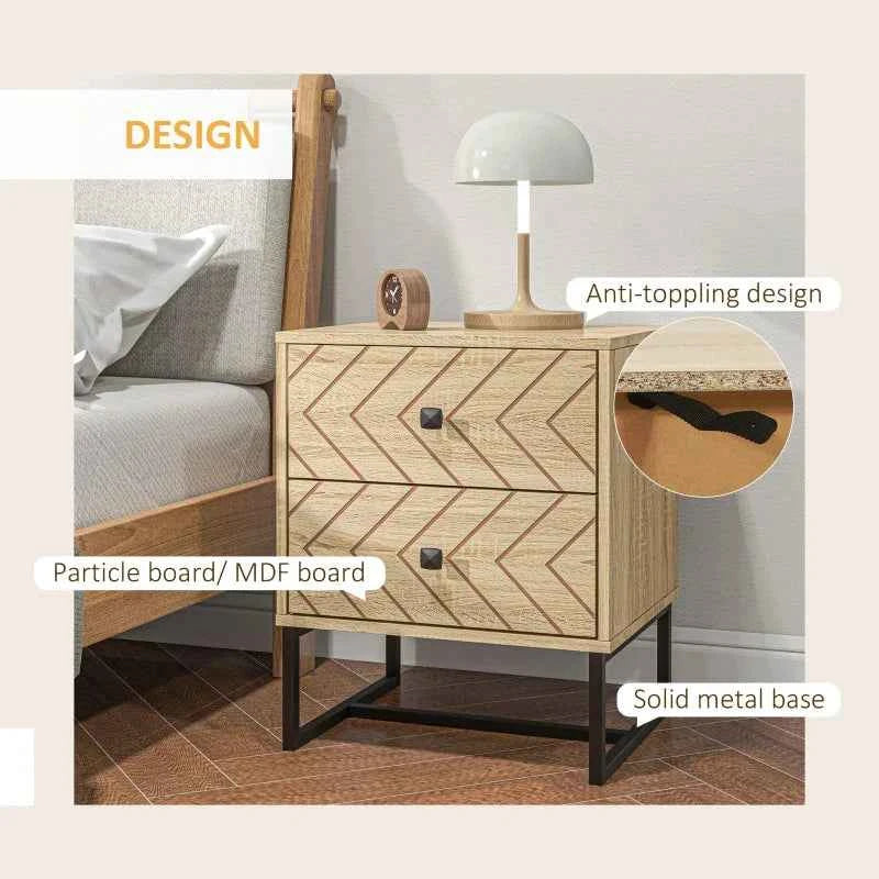 Gabi Modern Nightstand with Drawers and Metal Legs-Natural