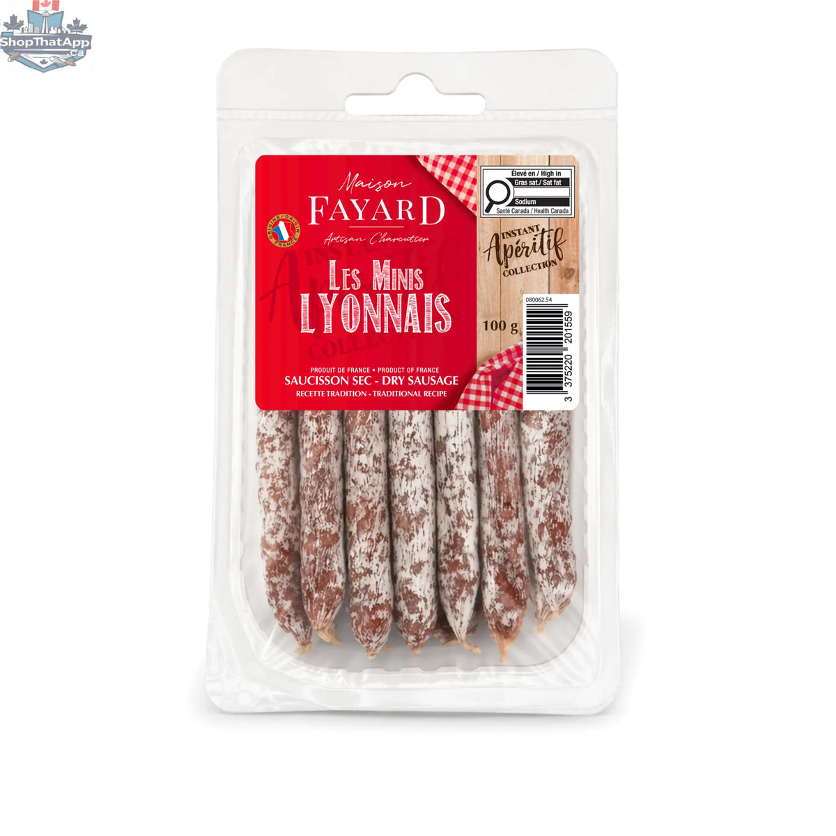 Saucisson sec Les Minis Lyonnais Orignal by Maison Fayard, non-refrigerated 100g, sliced and ready to serve.
