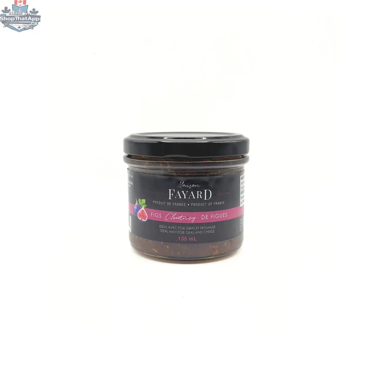 Jar of Maison Fayard fig chutney in a 135ml glass container, showcasing its rich, chunky fig preserves as a gourmet condiment.