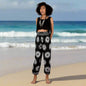 Black and white Bali pants with circle mandala print by Suzie Blue Canada, featuring stylish and comfortable bohemian-inspired design.