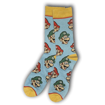 Colorful Mario and Luigi socks from Sock Bro's Mario Party Bundle, featuring vibrant character designs on soft fabric.