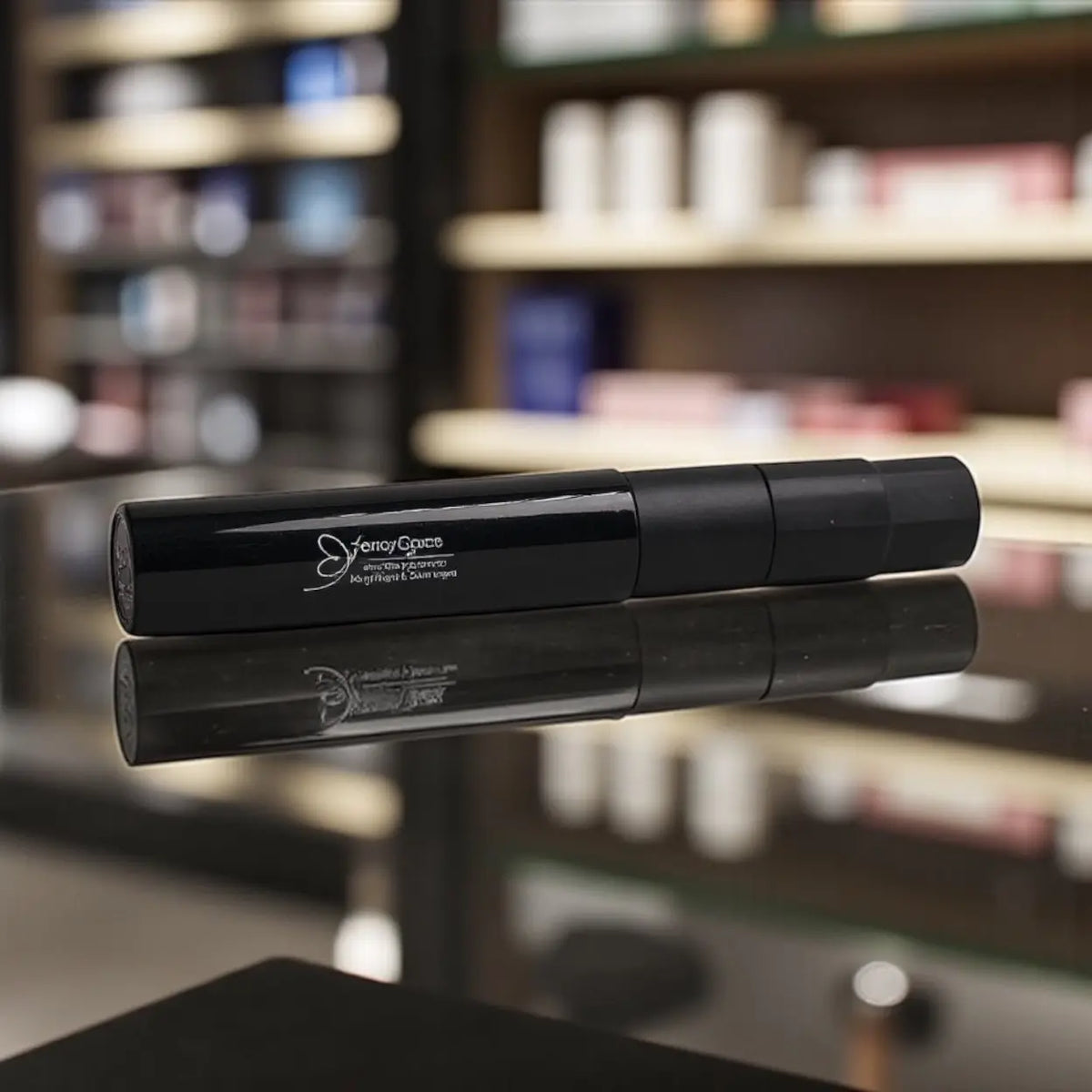 Fencygrace Vegan Volumizing Mascara with double lashes for bold, defined eyes in a high-end beauty makeup product.