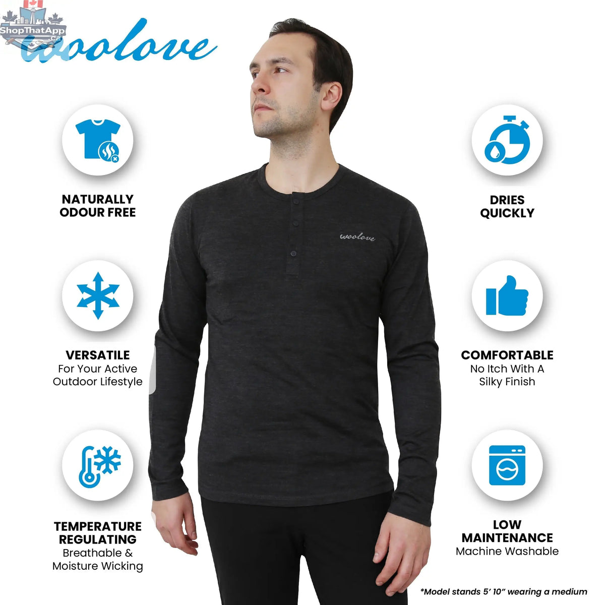 Men's Merino Wool Long Sleeve Henley — Midweight - Shopthatapp.ca