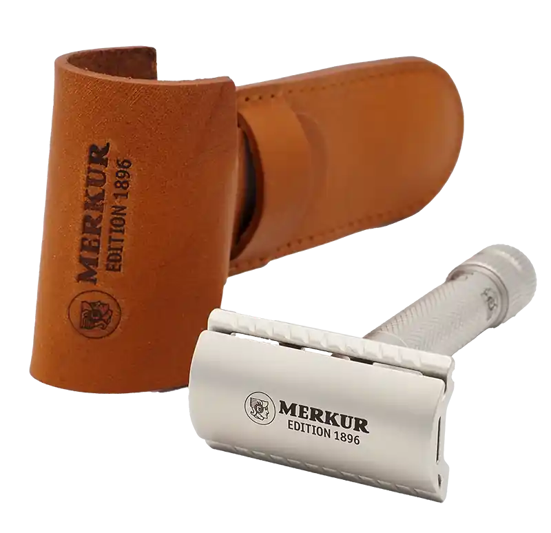 Merkur 34-INOX DE Safety Razor - 3-Piece Closed Comb Stainless Steel Razor with Standard Handle