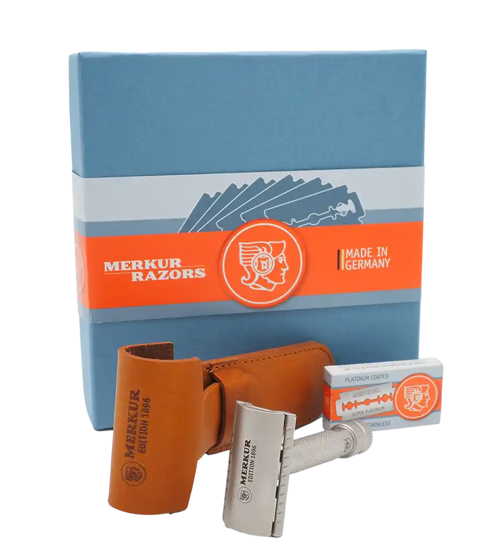 Merkur 34-INOX DE Safety Razor - 3-Piece Closed Comb Stainless Steel Razor with Standard Handle