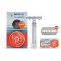 Merkur 34C Safety Razor with Knurled Extra Thick Handle in Chrome - 2-Piece DE Razor Case with 10 Blades