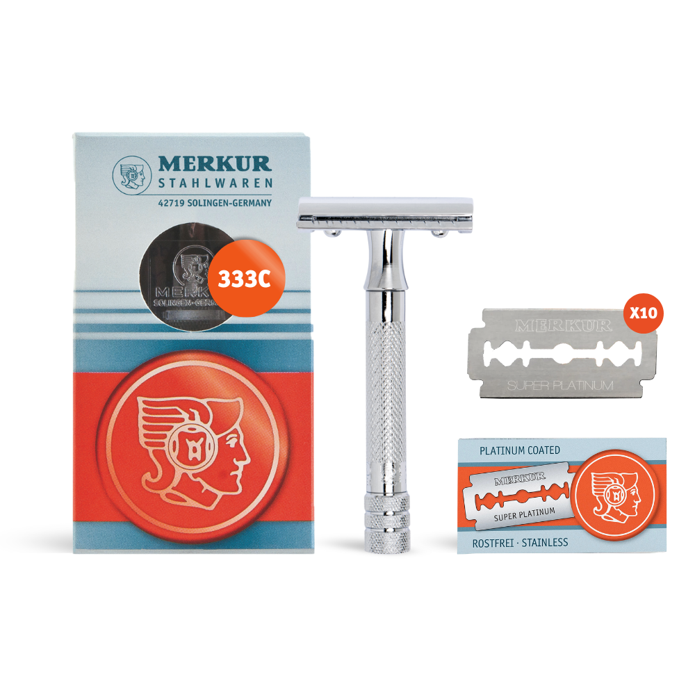 Merkur 333C Double-Edge Safety Razor Set with Bright Chrome Finish and 10 Blades