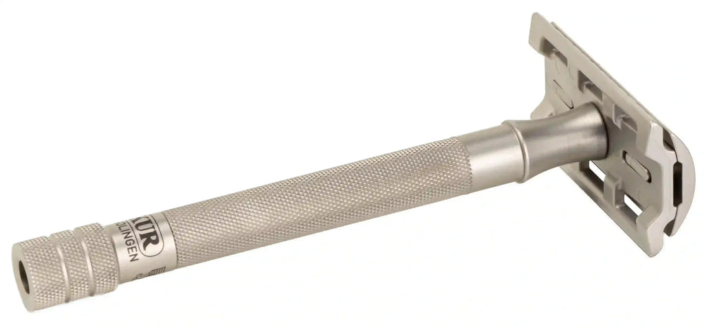Merkur 23-INOX DE Safety Razor - 3-Piece Closed Comb with Extra Long Stainless Steel Handle