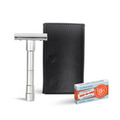 Merkur Travel Safety Razor 3-Piece Set with Blades in Black Leather Case