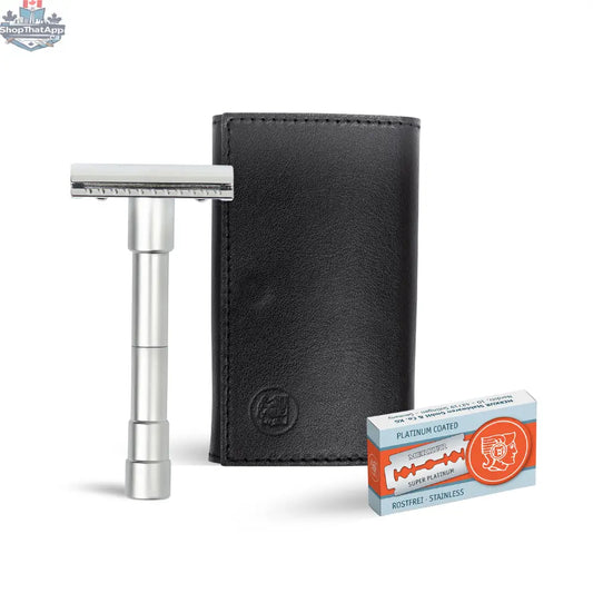 Merkur Travel Safety Razor 3-Piece Set with Blades in Black Leather Case - Shopthatapp.ca