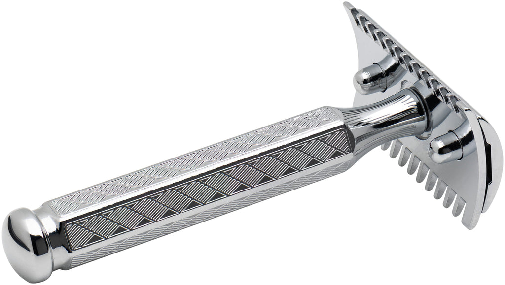 Merkur 41C Safety Razor - 3-Piece DE Open Comb with Classic 1906 Etched Handle in Chrome