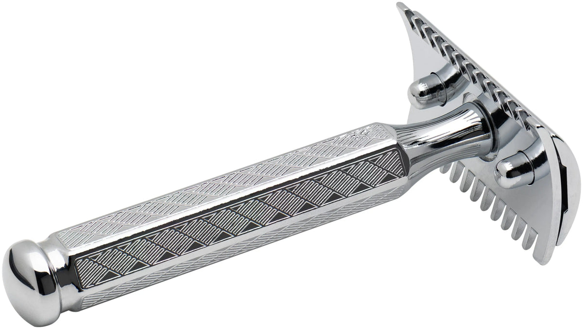 Merkur 41C Safety Razor - 3-Piece DE Open Comb with Classic 1906 Etched Handle in Chrome - Shopthatapp.ca