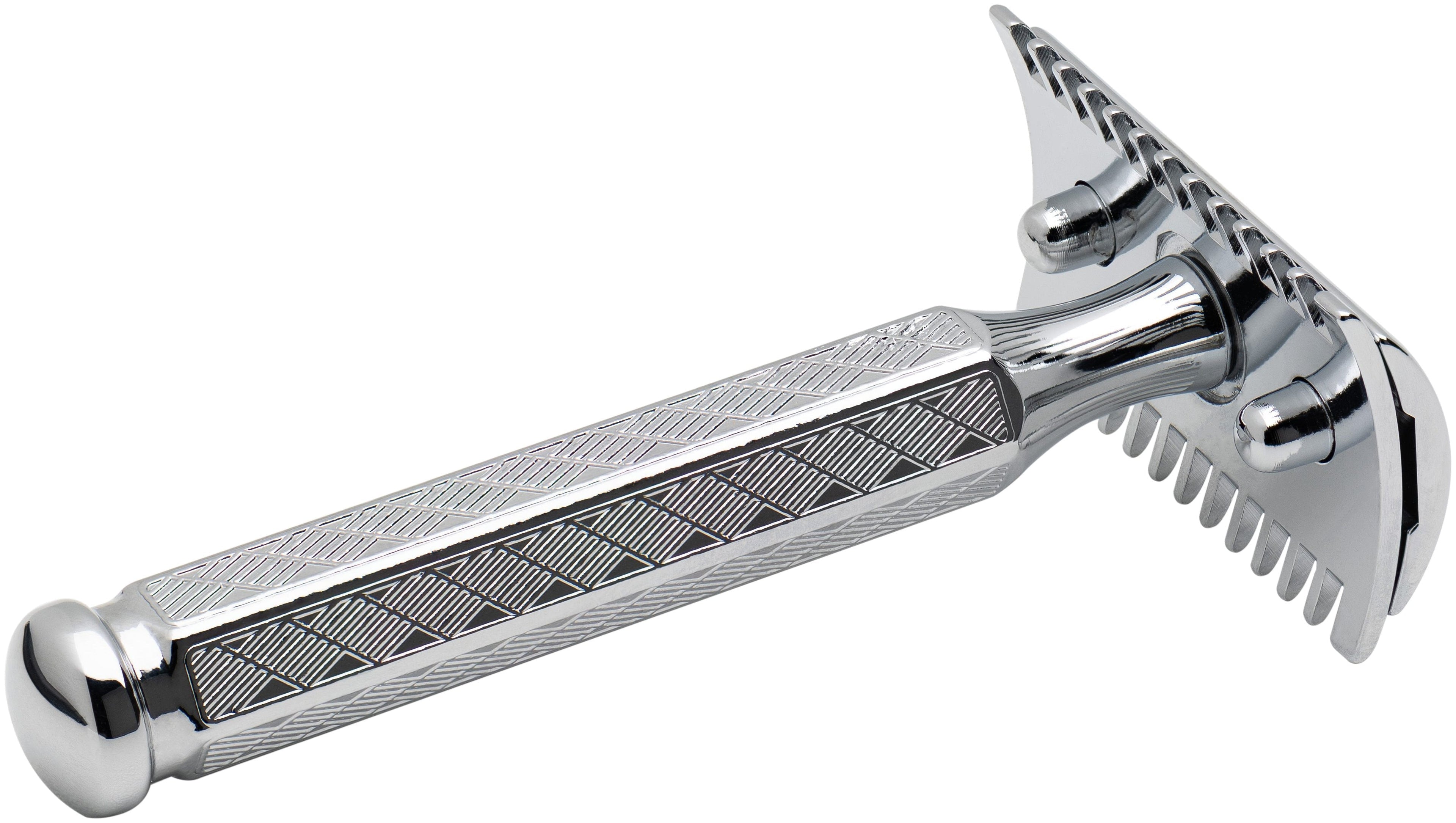 Merkur 41C Safety Razor - 3-Piece DE Open Comb with Classic 1906 Etched Handle in Chrome