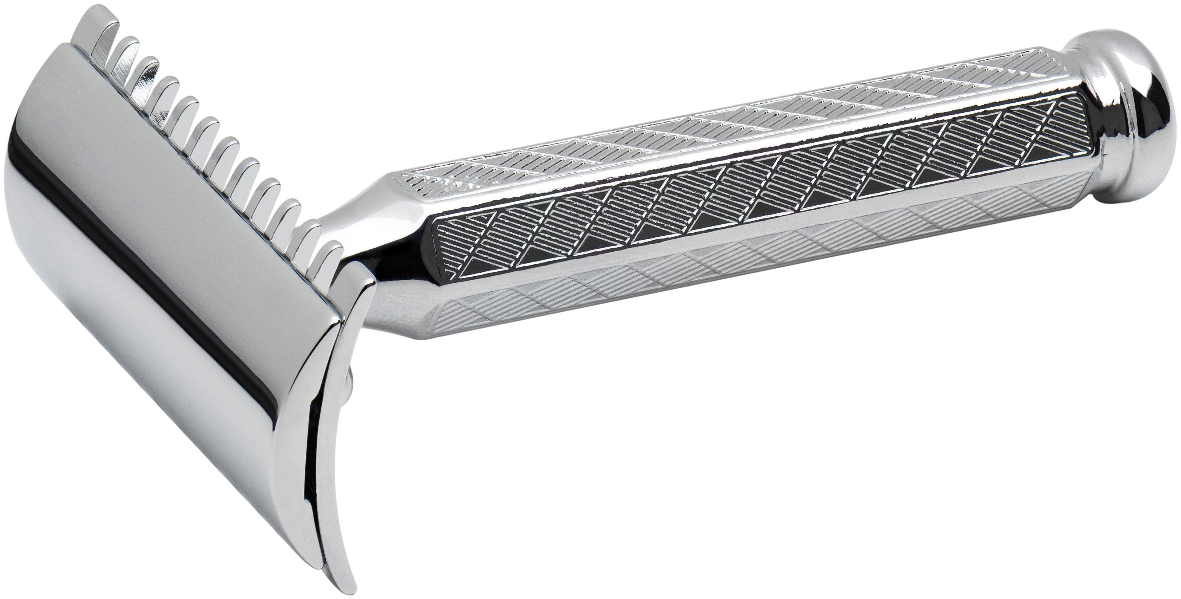 Merkur 41C Safety Razor - 3-Piece DE Open Comb with Classic 1906 Etched Handle in Chrome