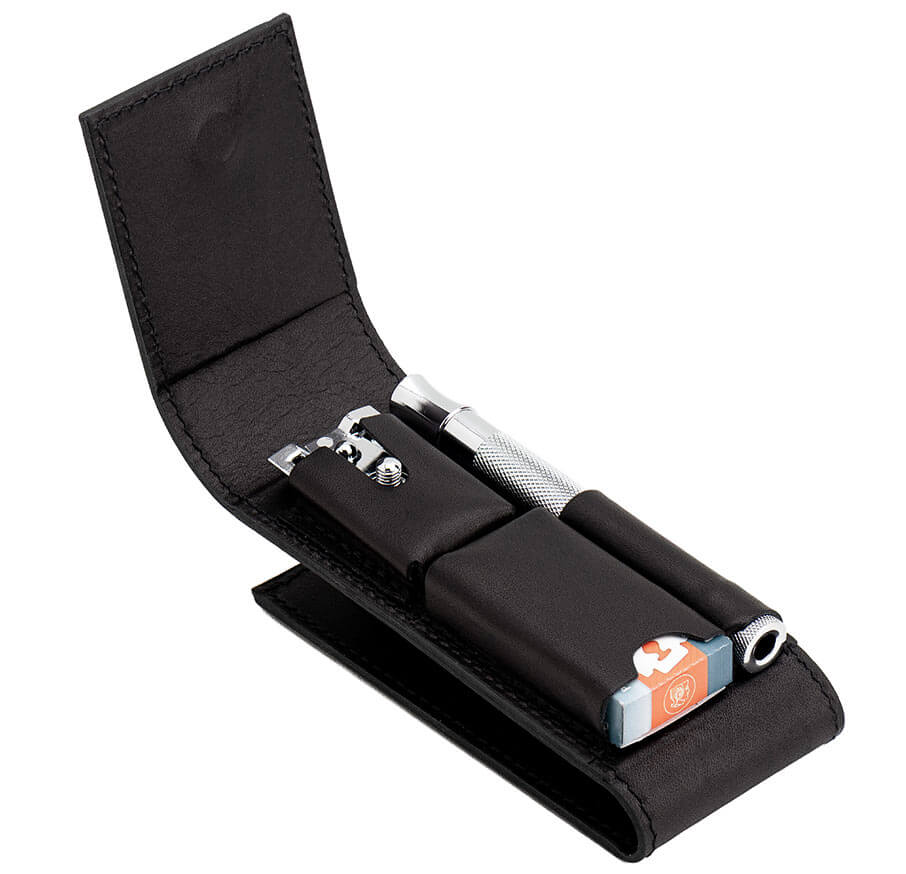 Merkur Leather Case for Razor 23001 with Space for 10 Blades, Black
