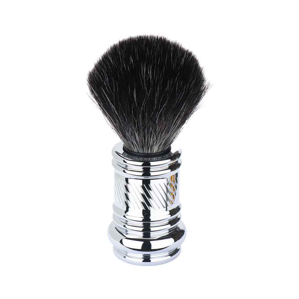 MERKUR Travel Shaving Brush 1381 with Vegan Synthetic Hair in Bright Chrome