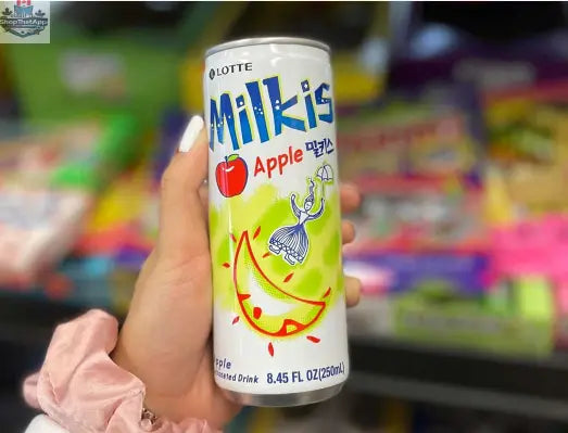 Korea MILKIS Lotte Apple Drink 250ML bottle with bright label and fresh apple imagery from Snack Bar Co.