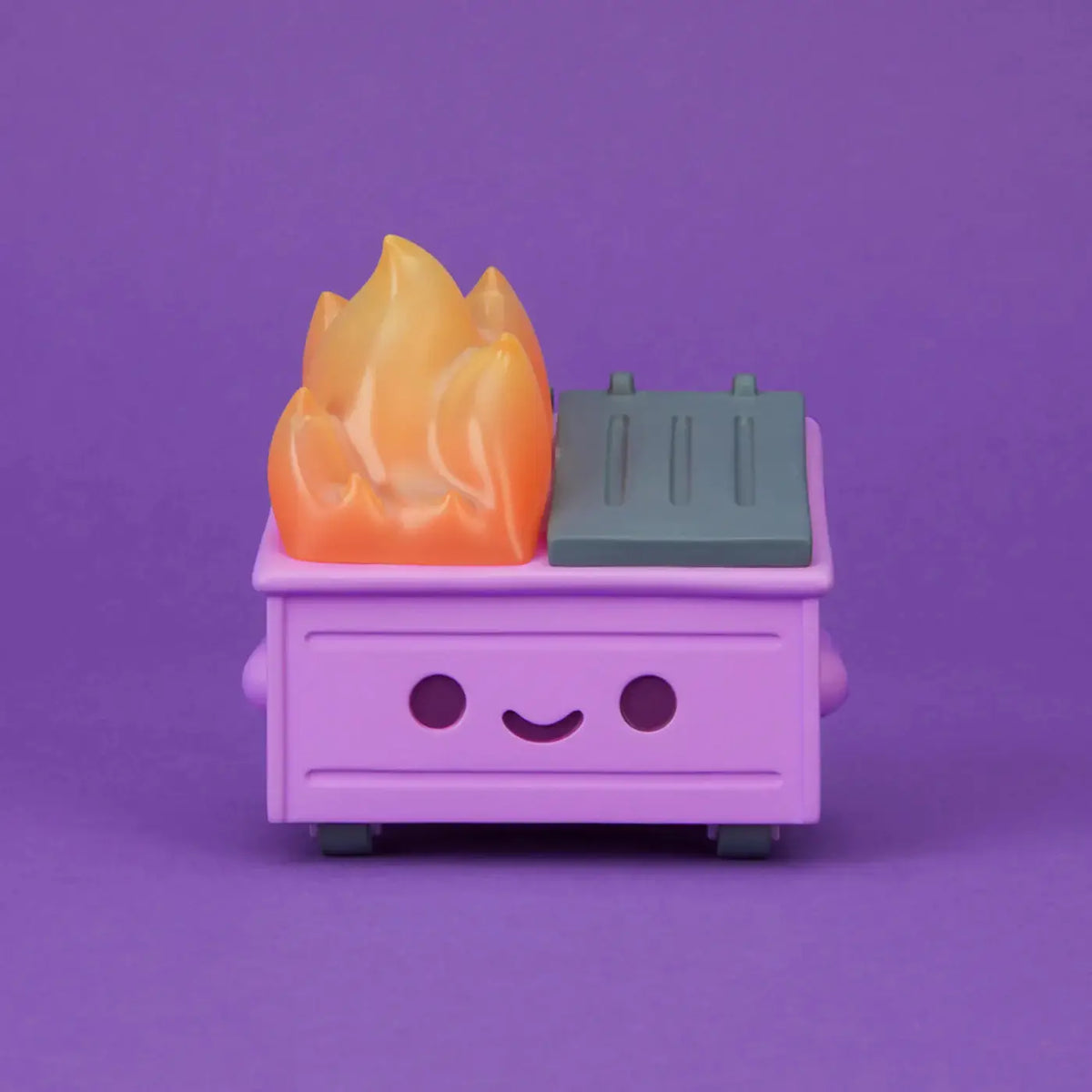 Dumpster Fire Vinyl Figure by Mindzai Toy Shop, Cough Syrup Purple collectible toy with vibrant colors and detailed design.