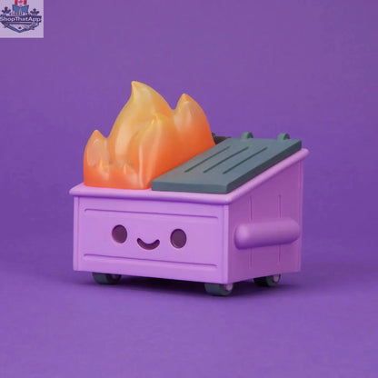 Cough Syrup Purple Dumpster Fire vinyl figure toy by Mindzai Toy Shop, featuring a colorful, collectible fire-themed character.