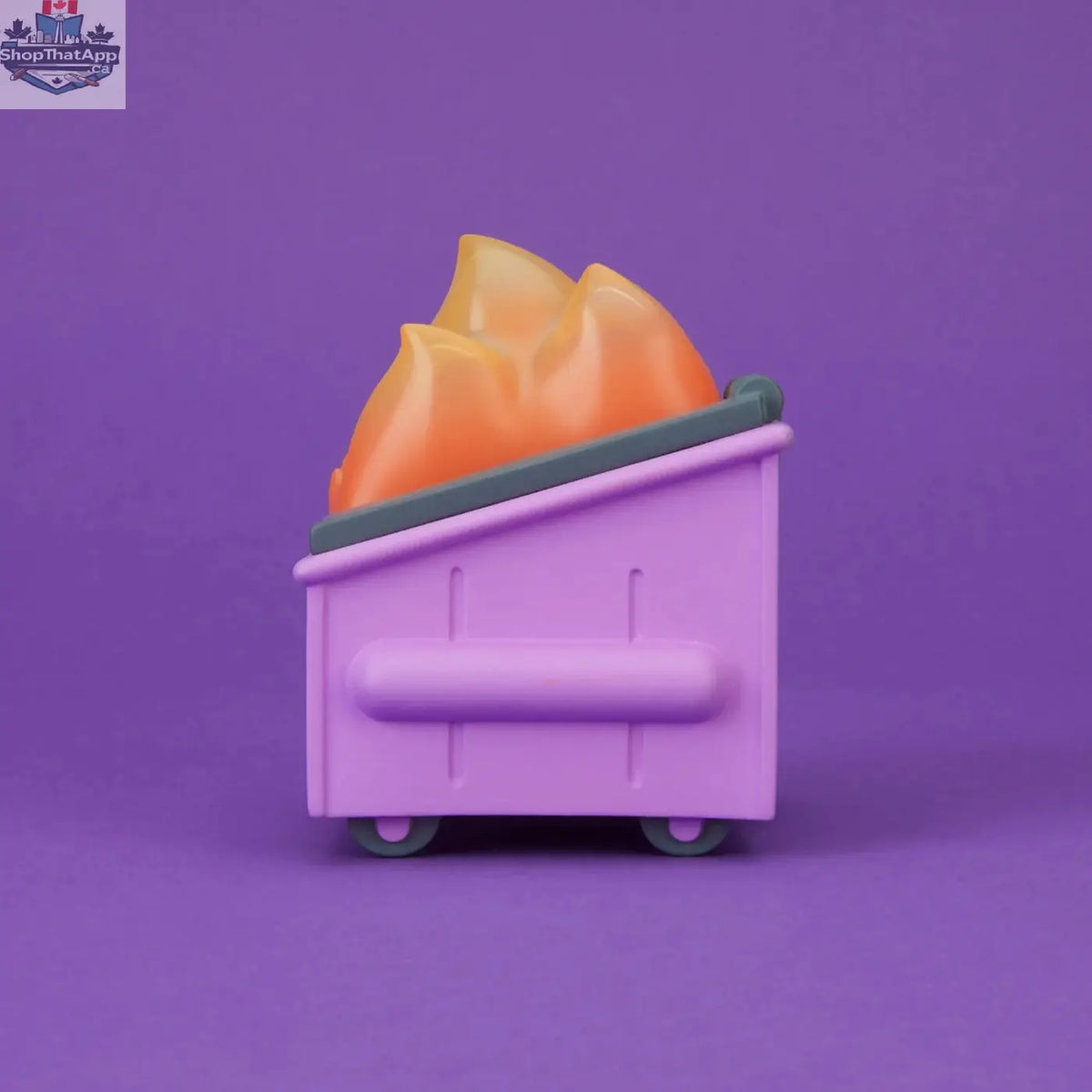 Cough Syrup Purple Dumpster Fire vinyl figure toy with vibrant colors and detailed design, collectible by Mindzai Toy Shop.