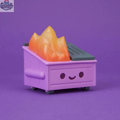 Dumpster Fire vinyl figure in Cough Syrup Purple, a collectible toy with a fiery design and playful character details.