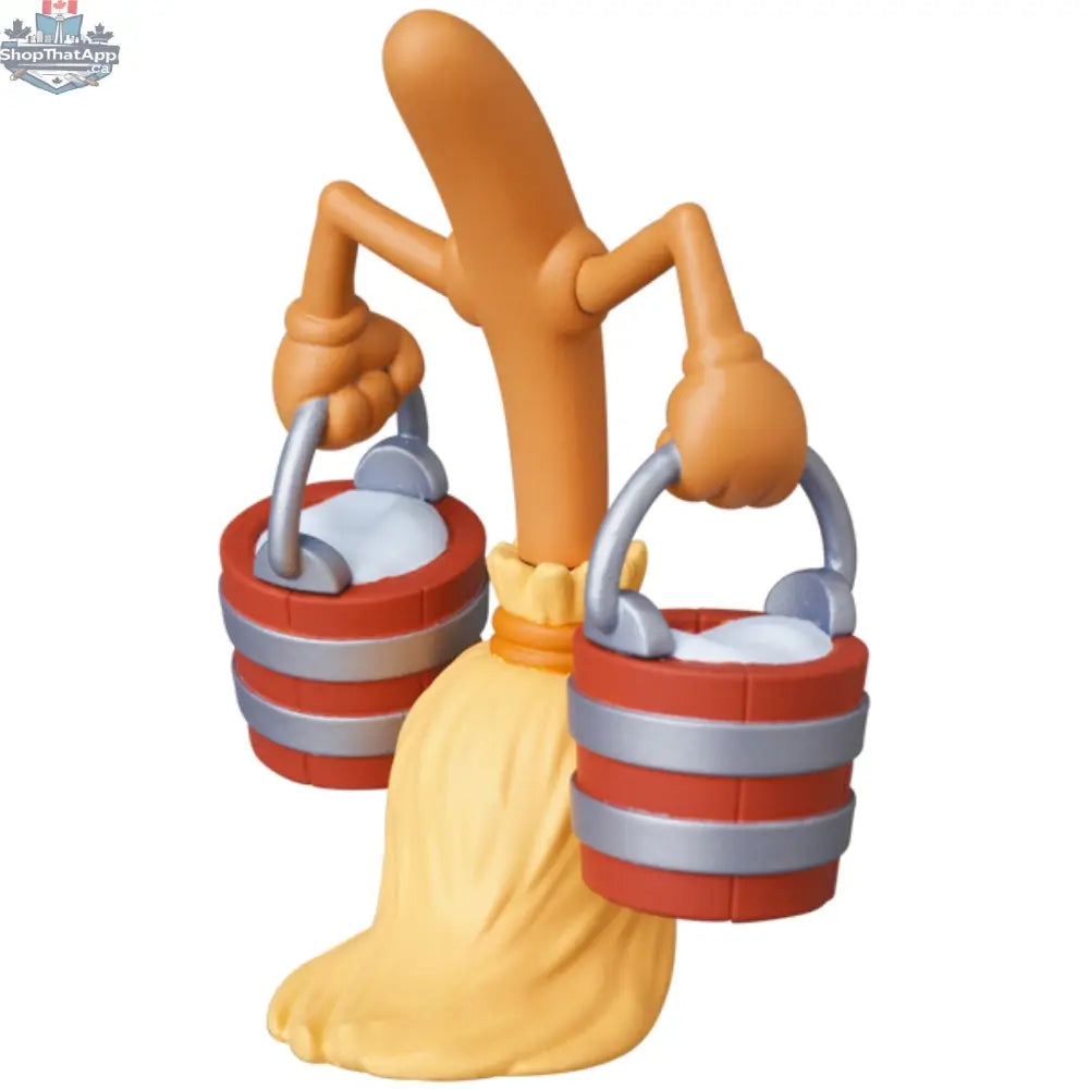 Disney Mickey Mouse figure from UDF Series 10 by Medicom Toy, shown with a broom, collectible toy in detailed design.