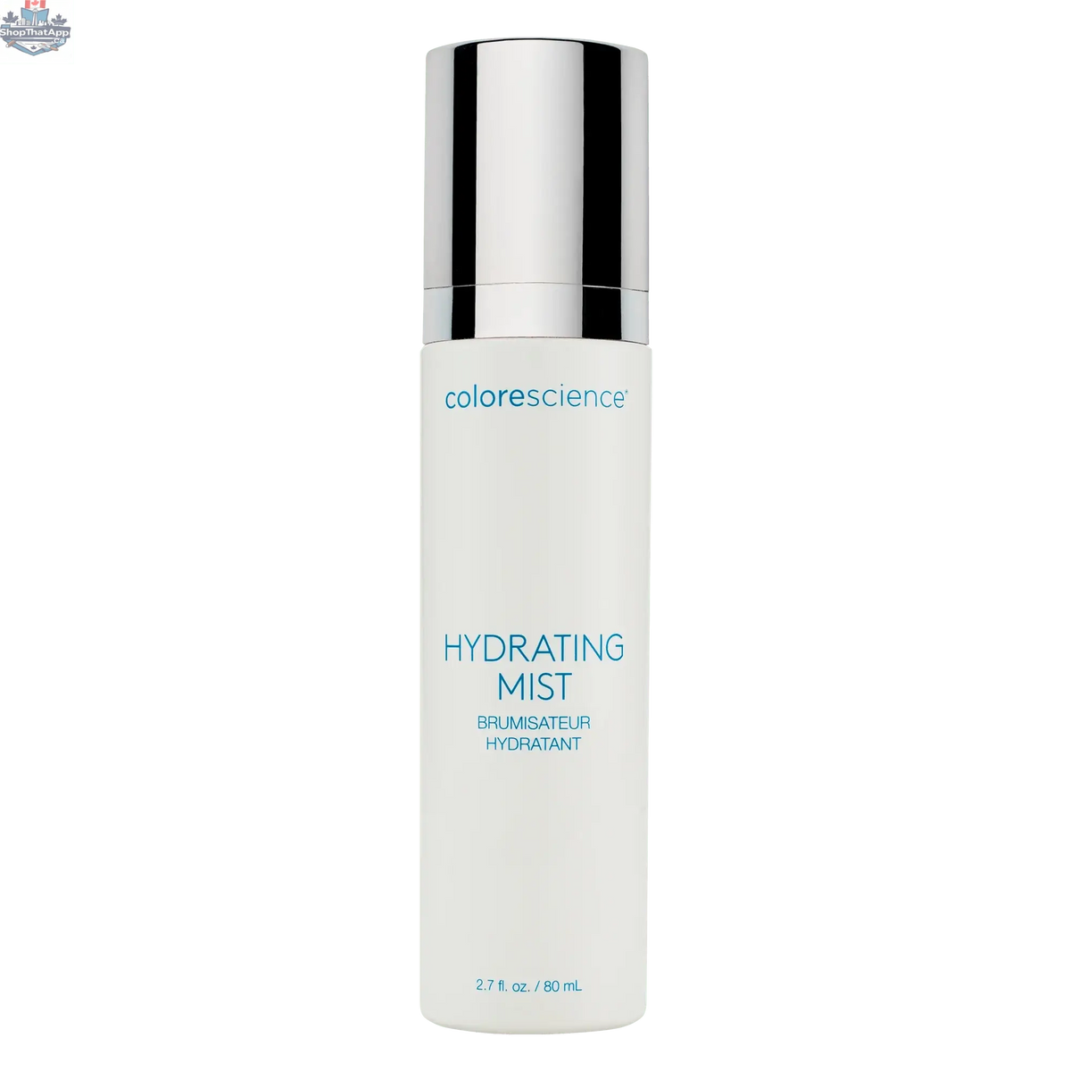 Colorescience Hydrating Setting Mist in a clear spray bottle, designed to refresh and hydrate skin for a smooth, natural finish.
