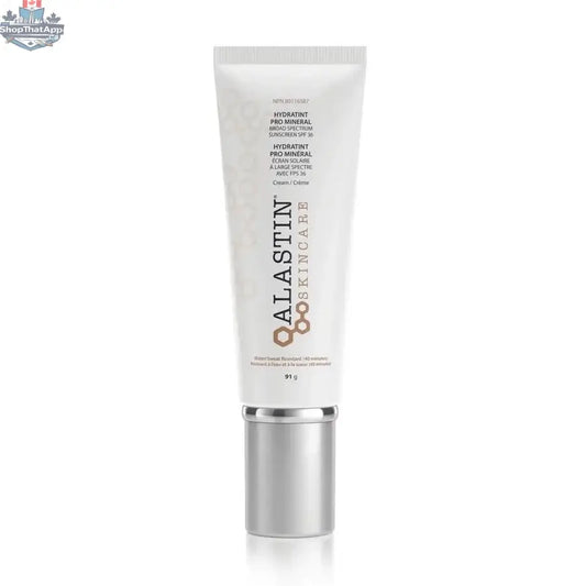 Alastin Hydratint Pro Sunscreen SPF36 mineral broad spectrum protection, tinted facial sunscreen in a compact tube.