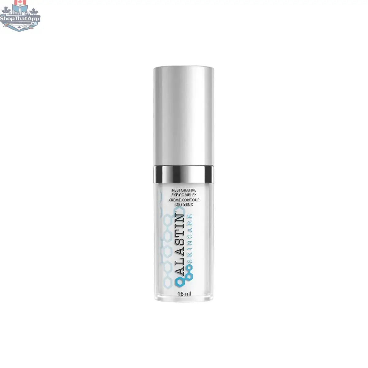 Alastin Restorative Eye Complex in a jar, featuring a sleek design with a white and silver container, suitable for reducing eye area signs