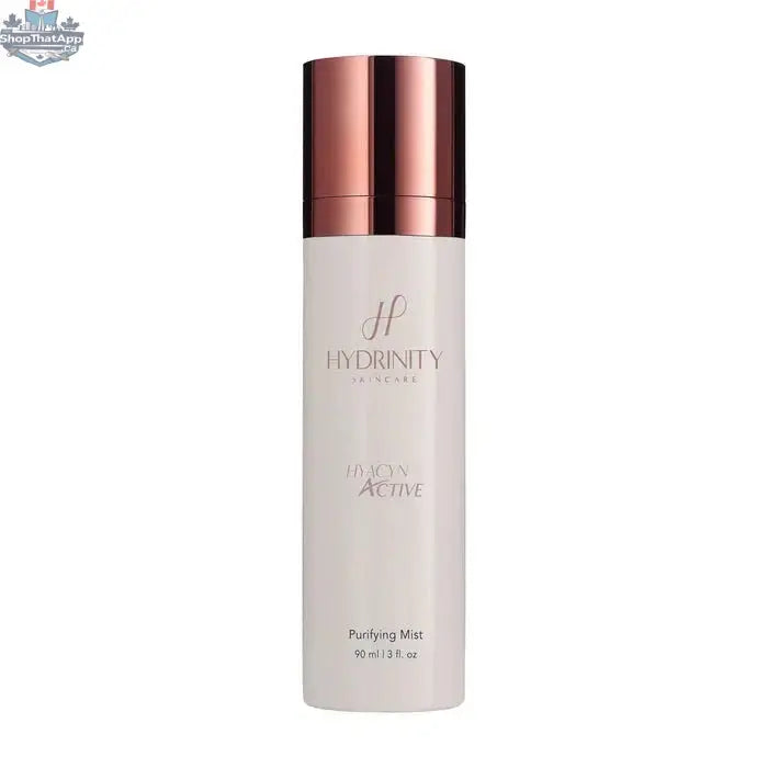 Hydrinity Hyacyn Purifying Mist by Monarch MD Medical Aesthetics, a spray bottle designed for active skin purification and refreshing.