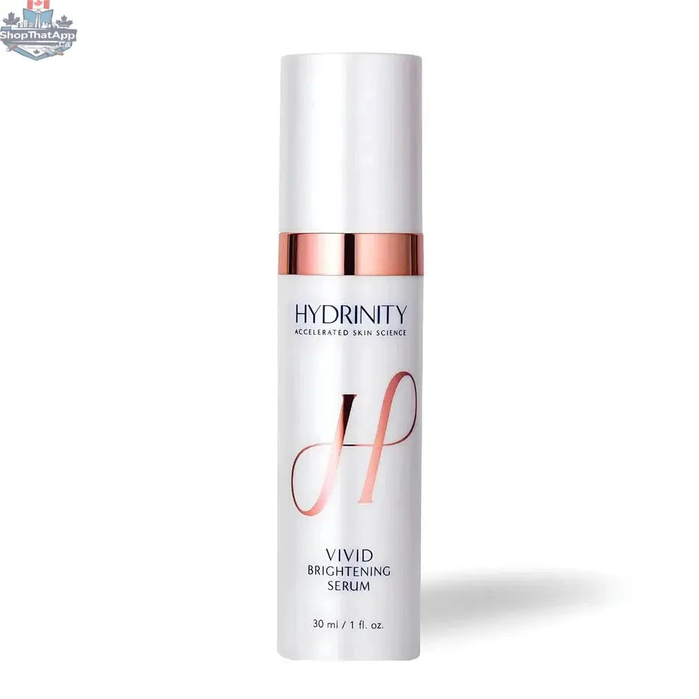 Hydrinity VIVID Brightening Serum from Monarch MD Medical Aesthetics in a sleek bottle with a pump dispenser.