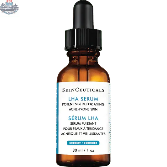 Monarch MD Medical Aesthetics LHA Serum bottle with dropper, close-up of skincare product on a neutral background
