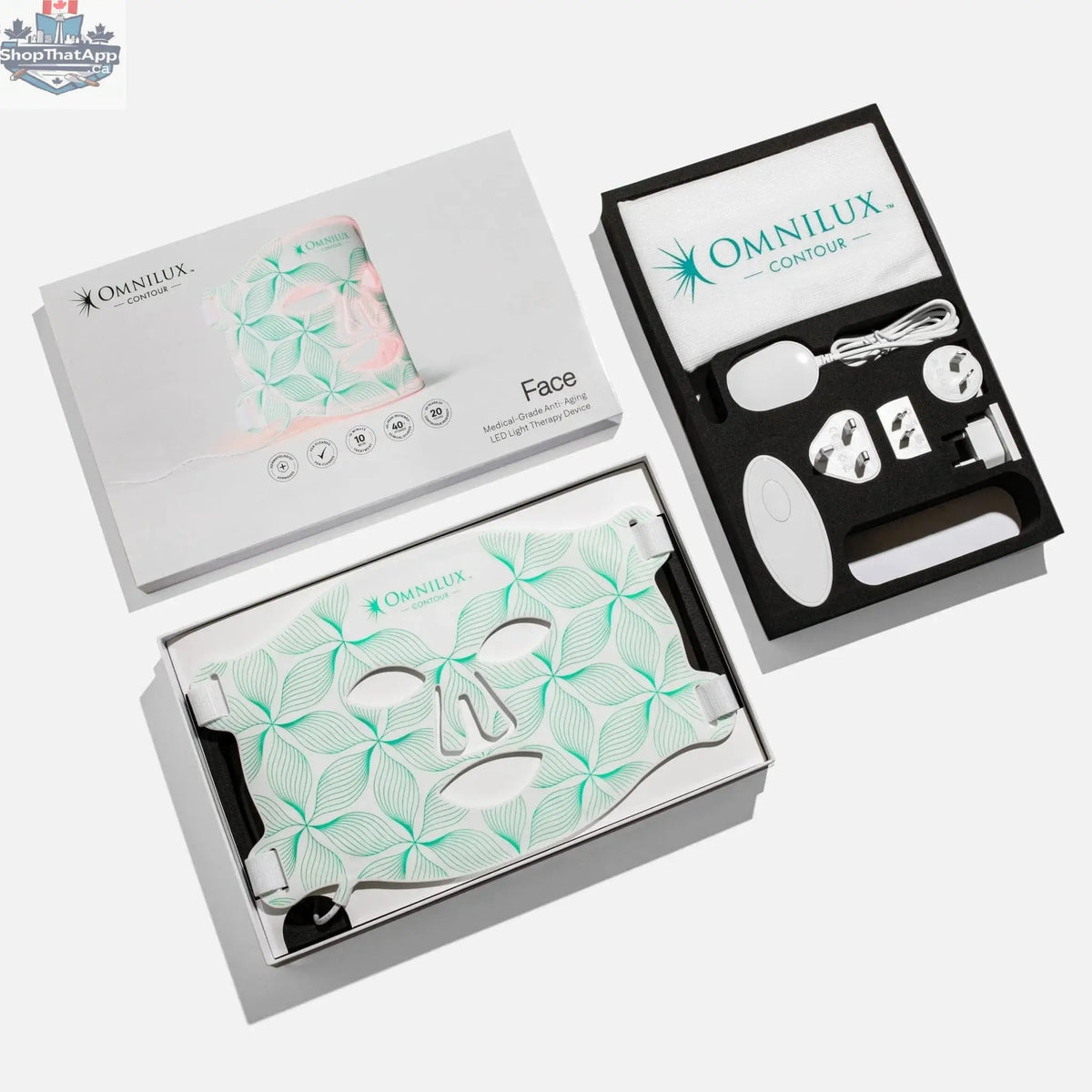 Omnilux Contour Face therapy device with red and infrared light for skin rejuvenation and glowing skin treatment.