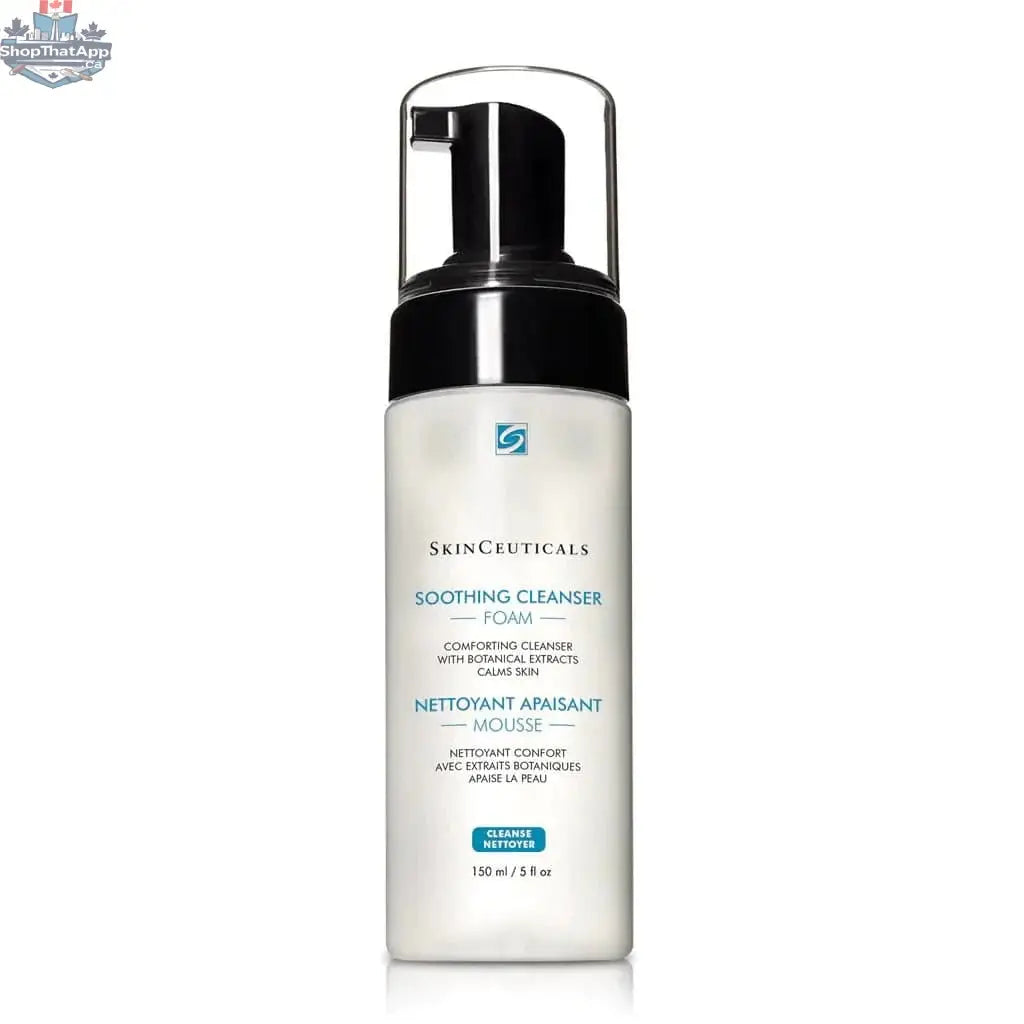 SkinCeuticals soothing cleanser for sensitive skin, gentle gel formula in a clear bottle with a pump dispenser.