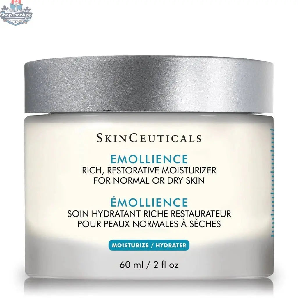 SkinCeuticals Emollience moisturizer for deep hydration and soft skin, shown in a jar with a smooth, creamy texture.