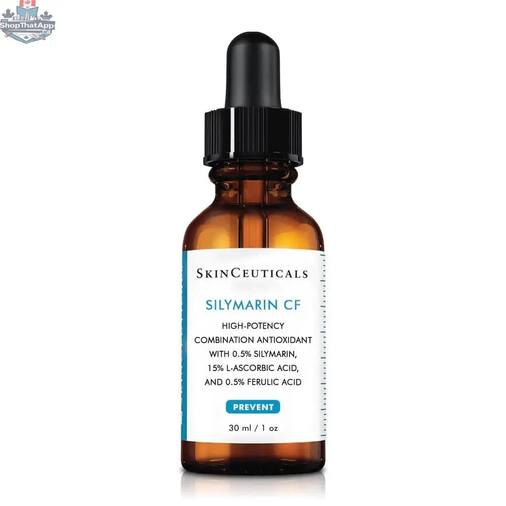 SkinCeuticals Silymarin CF serum bottle with dropper, highlighting antioxidant protection and oil control for healthy skin.