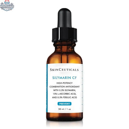 SkinCeuticals Silymarin CF serum bottle with dropper, highlighting antioxidant protection and oil control for healthy skin.