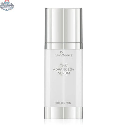 SkinMedica TNS Advanced+ Serum in a sleek bottle, part of skincare routine, designed for skin rejuvenation and anti-aging.
