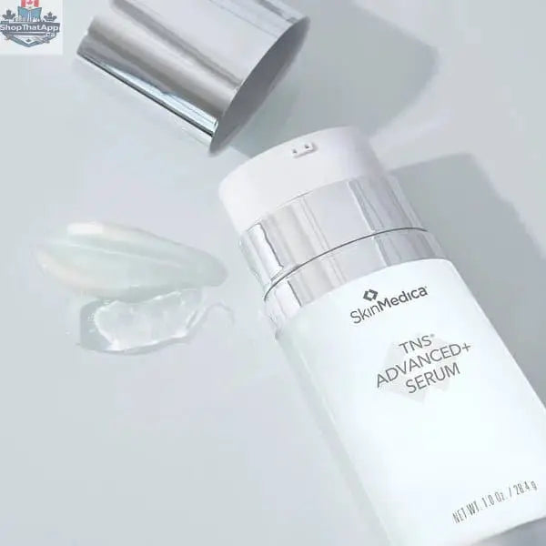 SkinMedica TNS Advanced+ Serum in a sleek bottle, part of skincare routine, designed to improve skin appearance and texture.