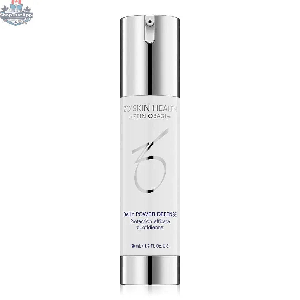 ZO Daily Power Defense skincare product by Monarch MD Medical Aesthetics, featuring a sleek bottle with a pump dispenser.